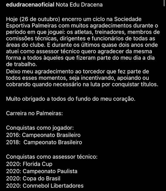 Imagem do artigo:Após “sim” ao Santos, Edu Dracena será anunciado novo chefe do departamento de futebol nesta quarta-feira