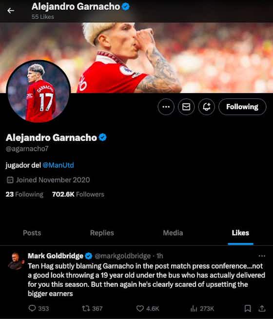 Article image:Alejandro Garnacho reacts on social media after being hauled off at half-time vs Bournemouth