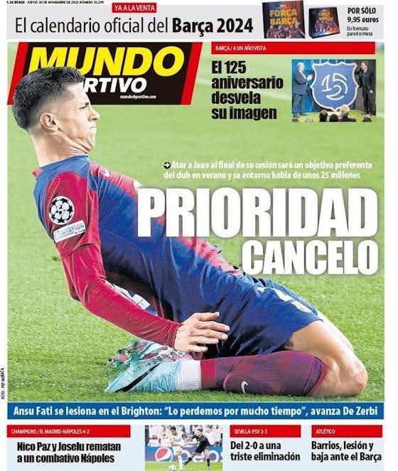 Imagen del artículo:🗞️ Portadas del día: Resaca 'Champions' y prioridad Cancelo en Can Barça