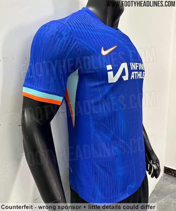 Article image:(Image): Leaked kit with orange and toothpaste trim not going down well with Chelsea fans