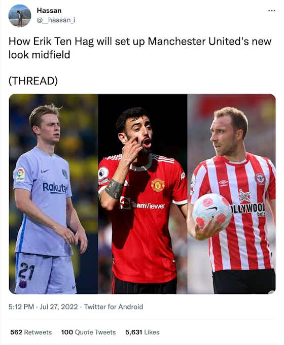 Article image:Man Utd: Twitter thread analyses how Erik ten Hag can sort out club's midfield dilemma