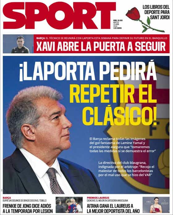 Imagem do artigo:🗞️ El órdago de Laporta, los Laureus, el Inter campeón... en PORTADAS