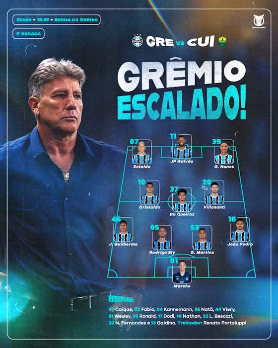 Imagem do artigo:Escalações definidas! Grêmio vai com time misto, e Cuiabá tem mudanças 🇧🇷