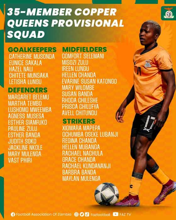 Imagem do artigo:Zâmbia divulga convocação provisória com 35 jogadoras para a Copa do Mundo Feminina