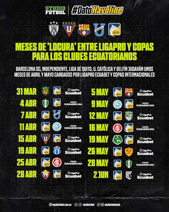Imagen del artículo:#DatoHavoline Empiezan los meses de ‘locura’ entre LigaPro y Copas para los clubes ecuatorianos
