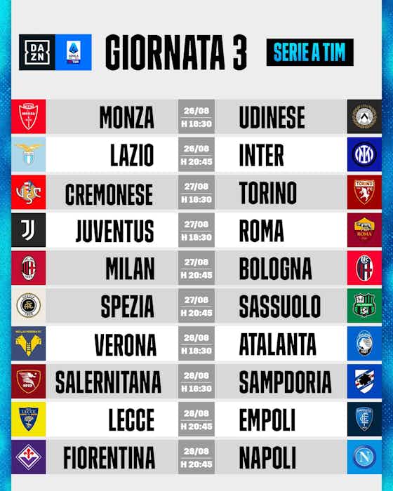 Immagine dell'articolo:📆 Serie A, ecco date e orari dalla 1ª alla 5ª: si parte con Milan e Samp