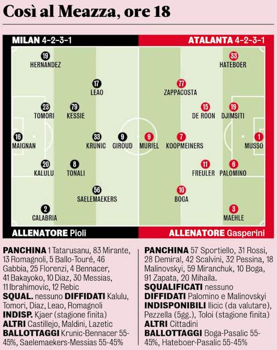 Article image:GdS: Probable XIs for Milan vs. Atalanta – Krunic in with Bennacer on the bench