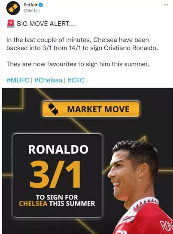 Article image:Bookmakers made Chelsea favourites to sign Cristiano Ronaldo