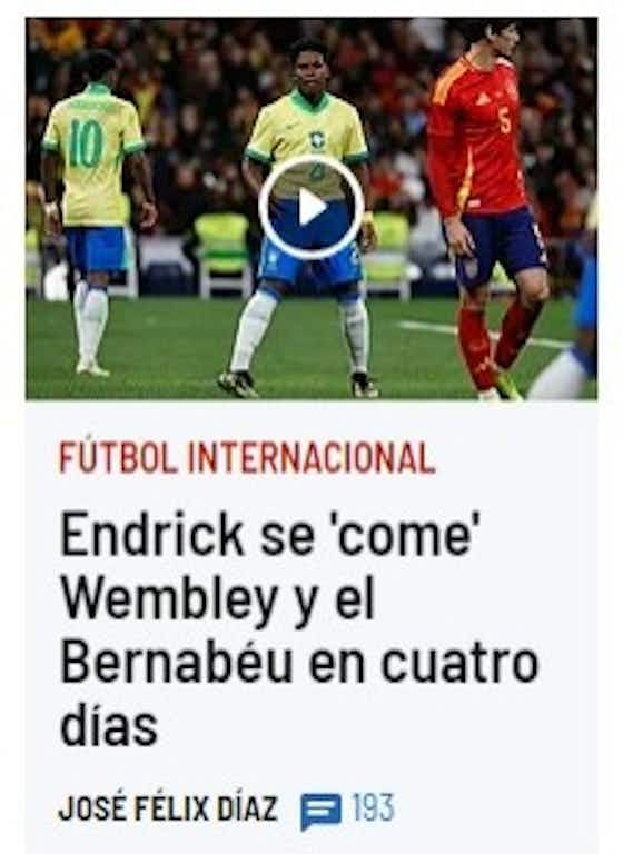 Imagem do artigo:Jornais espanhóis repercutem gol de Endrick pela Seleção: “Colocou o Bernabéu no bolso”