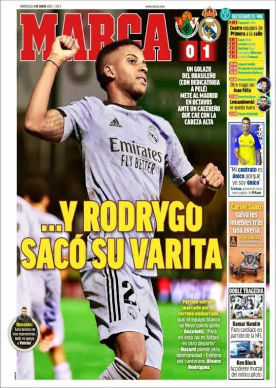 Imagen del artículo:🗞️Portadas de Copa: Rodrygo rescata al Madrid del barro; turno del Barça