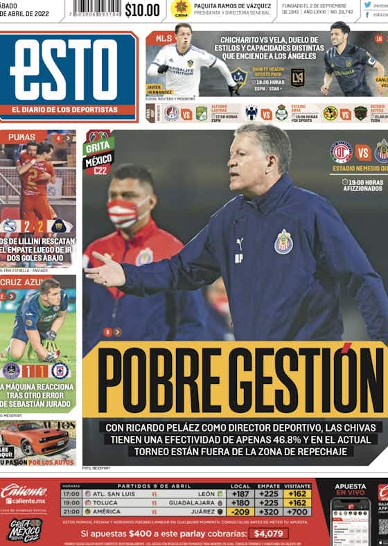 Imagen del artículo:🗞️En portadas...Peláez no da resultados en Chivas y la remontada de Pumas