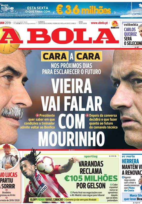 Imagem do artigo:🗞 Vieira insiste em Mourinho e o plano de Varandas