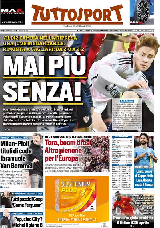 Imagen del artículo:Rassegna stampa Juve: prime pagine quotidiani sportivi – 20 aprile