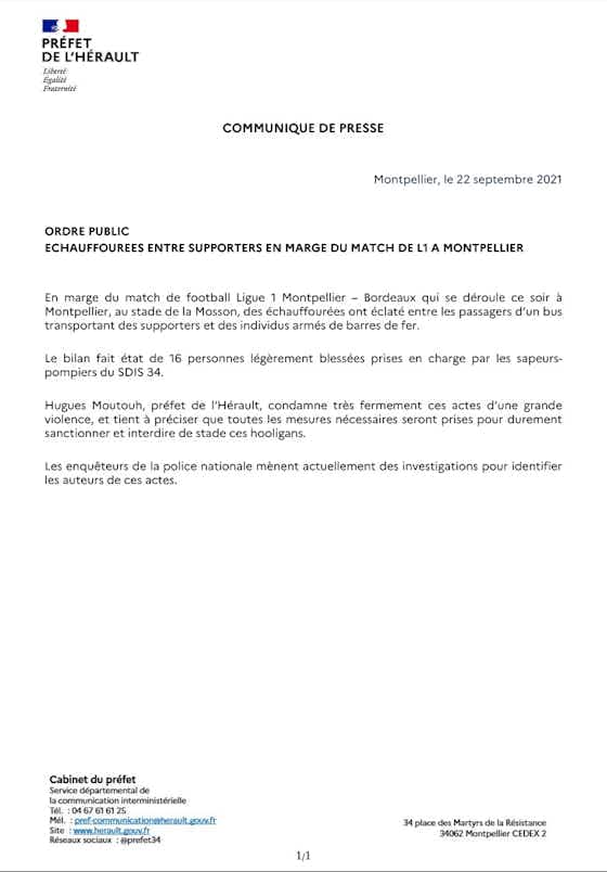 Image de l'article :Le Préfet de l'Hérault publie un communiqué sur l'incident