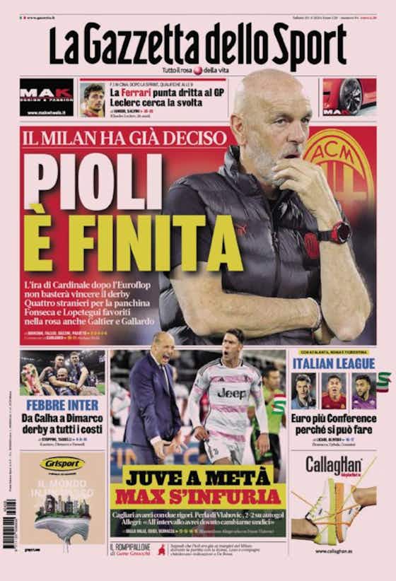 Imagen del artículo:Today’s Papers – Milan over for Pioli, Juventus halfway