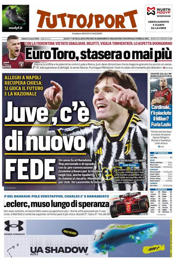 Article image:Today’s Papers – Devil is Di Bello, Lazio end with eight, Chiesa back