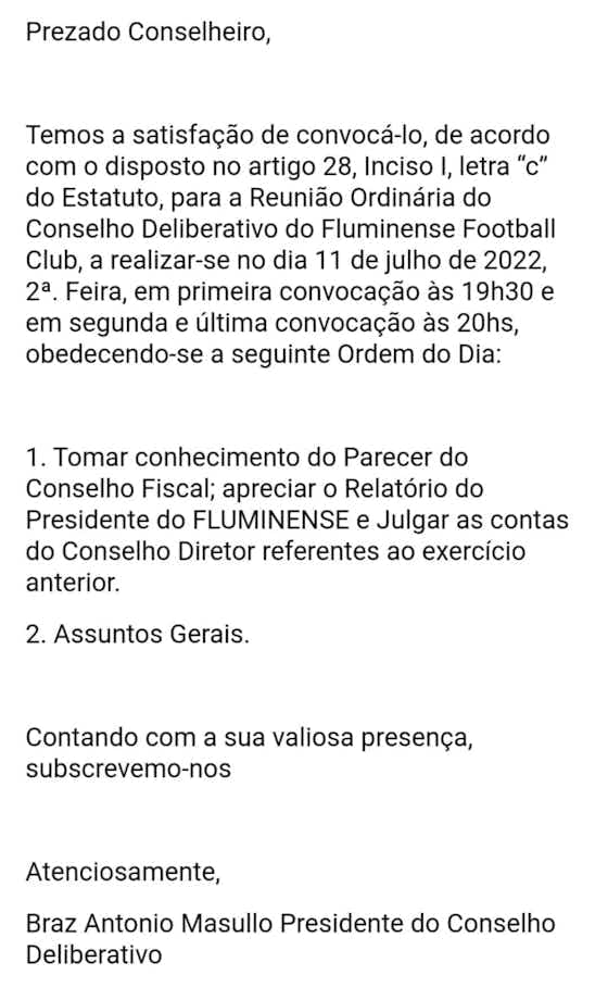 Imagem do artigo:Conselho Deliberativo do Fluminense já tem data para julgar as contas de 2021