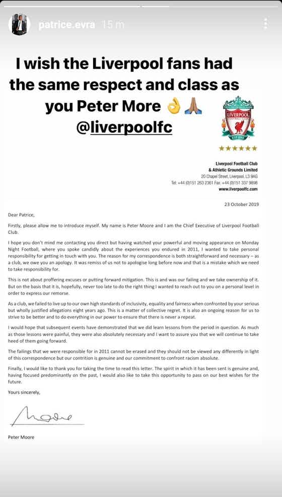 Article image:(Photo) Evra fires shots at Liverpool fans but praises club’s CEO