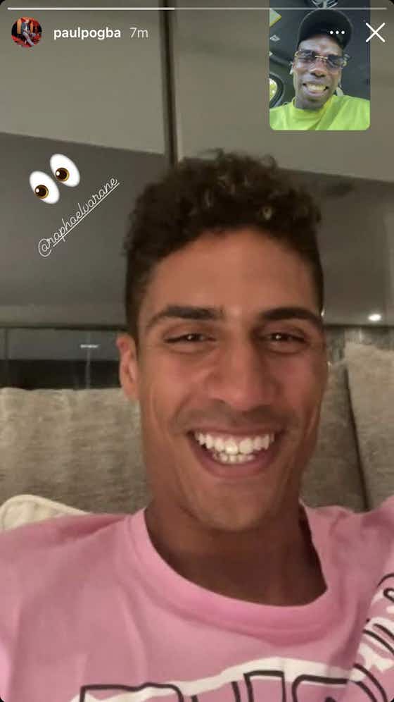 Article image:(Photo) Paul Pogba posts upbeat FaceTime snap with Raphael Varane