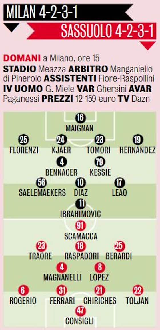 Article image:GdS: Probable XIs for Milan vs. Sassuolo – crucial duo returns; Florenzi to start