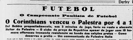 Imagem do artigo:Há 92 anos, Corinthians vencia o Palestra e conquistava, invicto, seu sétimo Paulista