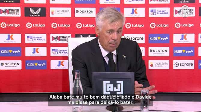 Imagem de visualização para Ancelotti brinca sobre gol de Alaba: ‘Deveria ter sido Benzema ou Kroos’