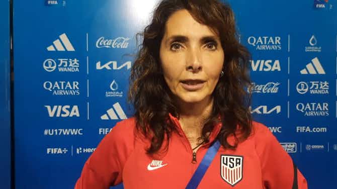 Preview image for Natalia Astrain addresses the media after USA's exit from the FIFA U17 Women's World Cup