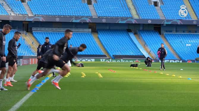 Preview image for Vinicius & Real Madrid finish preparations for second leg at the Etihad Stadium