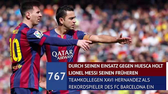 Vorschaubild für Doppelpack bei Rekordspiel: Messi holt Xavi ein