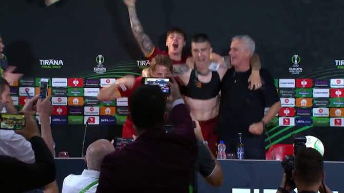Preview image for Mourinho news conference crashed by celebrating Roma players