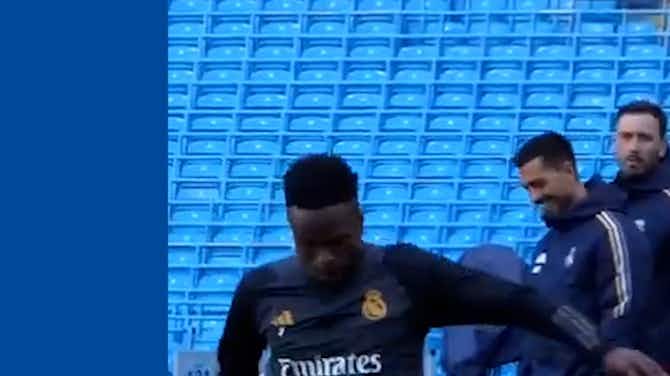 Preview image for Vinicius & Real Madrid finish preparations for second leg at the Etihad Stadium
