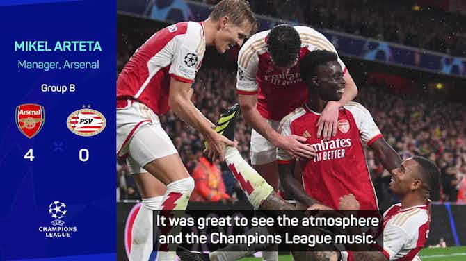 Anteprima immagine per Victory on Champions League return makes for 'beautiful night' for Arteta and Arsenal