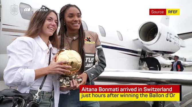 Preview image for Bonmati arrives for Spain duty with Ballon d'Or trophy