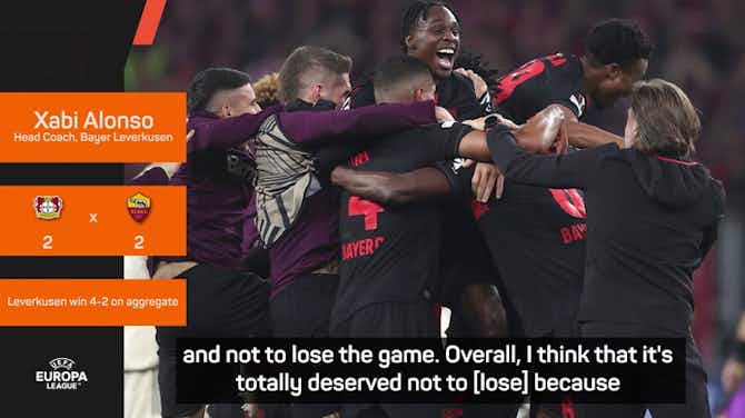 Vorschaubild für Xabi Alonso struggles to explain Leverkusen's latest comeback v Roma