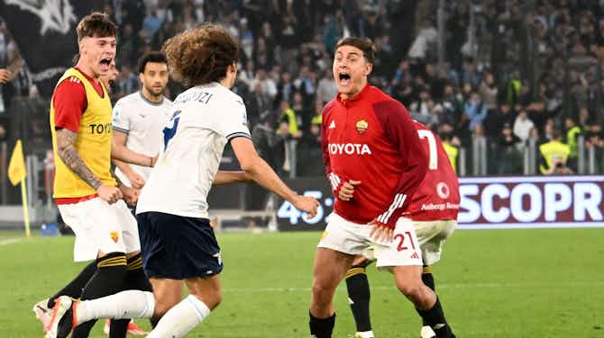 Preview image for Watch: Dybala shows Guendouzi his shin pad as tension escalates in Rome derby
