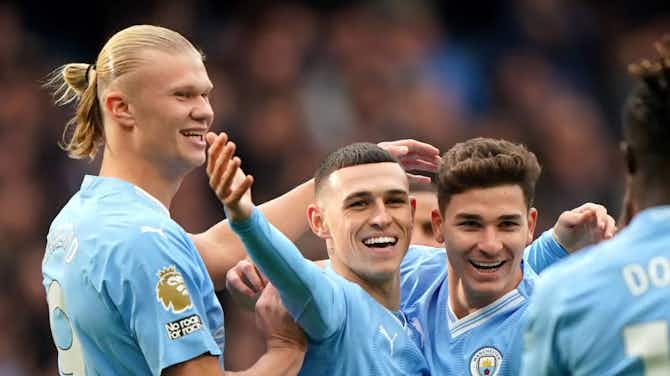 Preview image for Man City 2-1 Brighton: Alvarez and Haaland chip in to end losing run and send City top