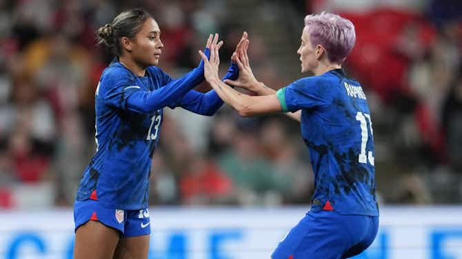 Preview image for Crystal Dunn praises 'brave soul' Alyssa Thompson following teenager's USWNT debut