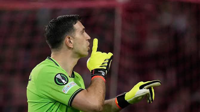 Preview image for Emiliano Martinez banned for first leg of Villa’s semi-final against Olympiacos