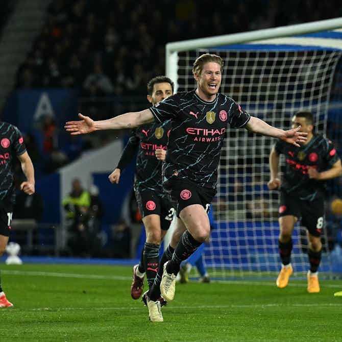 Preview image for “It’s not something I am good at!” – Kevin De Bruyne reacts to record goal against Brighton