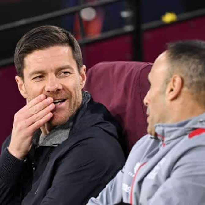 Preview image for Xabi Alonso and Leverkusen staff seen celebrating Roma’s win over Milan