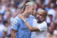 Preview image for Pep Guardiola hails 'exceptional' Erling Haaland after winning Player of the Month award